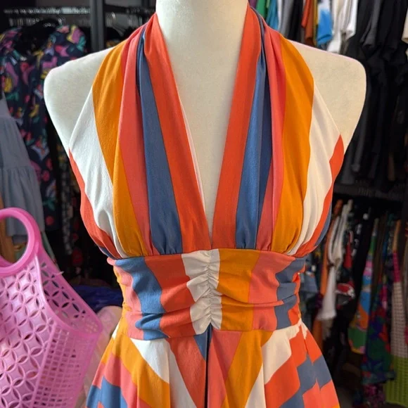 Retro Striped Pin Up Bettie Page Halter Dress - Picture 2 of 5